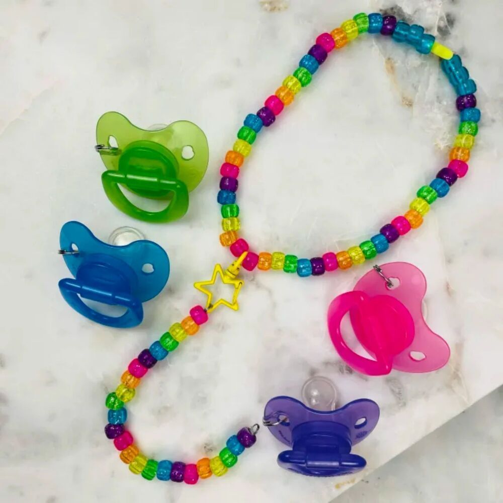 Rave Rainbow kandi kids drop star choker Necklace & binky cord (bratz)